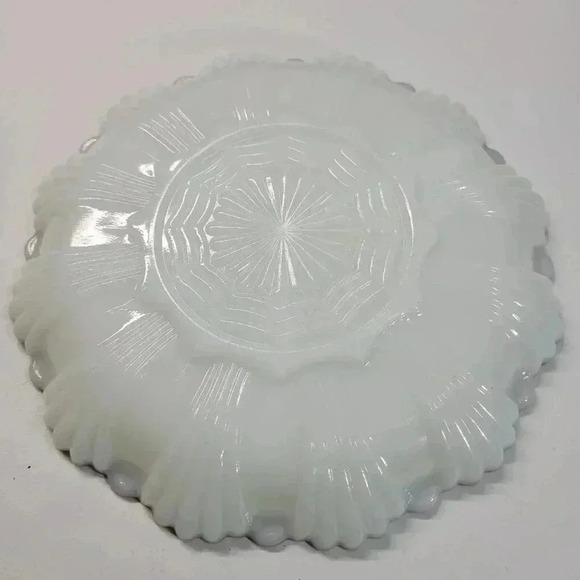 Vintage Anchor Hocking Milk Glass Gold Trim Pressed Glass Divided Serving Plate - Picture 3 of 9
